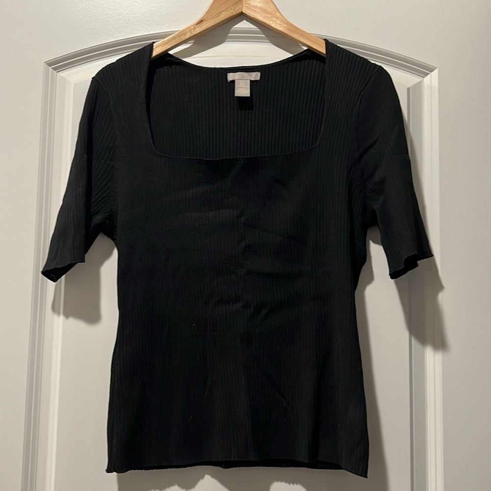 H&M ribbed square neck sweater top short sleeve - Picture 3 of 6